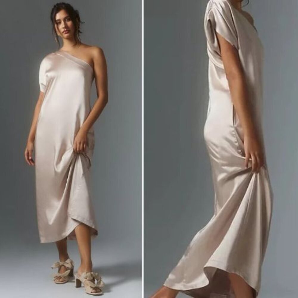 Anthropologie Porridge Satin One-Shoulder Midi Dress Size XS 36013